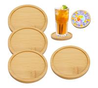 Set di 4 Sottobicchieri in Bambù per Bicchieri, Sottobicchieri in Bambù Rotondi Sottobicchiere Multiuso da 9,5 cm Rotondi Sottobottiglia da Tavola per Birra, Bevande, Tazze, Bicchieri, Tazza da Caffè