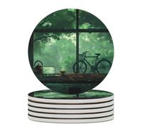 Set di 4 sottobicchieri in ceramica assorbente, motivo: verde tranquilla, sottobicchieri in pietra, base per tazze, tovagliette, decorazioni per la casa