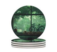 Set di 4 sottobicchieri in ceramica assorbente, motivo: verde tranquilla, sottobicchieri in pietra, base per tazze, tovagliette, decorazioni per la casa