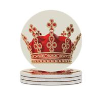 Set di 4 sottobicchieri in ceramica con corona rossa con base in sughero, sottobicchieri assorbenti, set di sottobicchieri rotondi per tazze da tavolo, tappetino protettivo per tipi di tazze