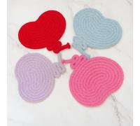 Set di 4 sottobicchieri in corda di cotone a forma di palloncino a forma di cuore, per bevande calde, decorazione rustica per tavolino da caffè, regalo di inaugurazione della casa