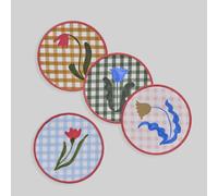 Set di 4 sottobicchieri in cotone biologico con motivi a quadri e floreali multicolori