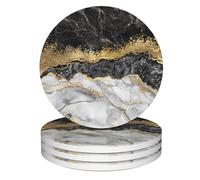 Set di 4 sottobicchieri in marmo nero e oro, per bevande, sottobicchieri in ceramica con fondo in sughero, per tipi di tazze e tazze, decorazioni per la casa, 10 cm