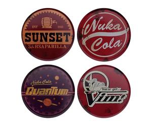 Set di 4 sottobicchieri in metallo con licenza ufficiale Nuka Cola, Sunset Sarsaparilla, Vim & Nuka Cola Quantum, sottobicchiere da gioco regalo per i fan di Fallout
