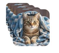 Set di 4 sottobicchieri in pelle ad asciugatura rapida con gatto sotto coperta, sottobicchieri per bevande, tappetino per tazza da caffè, protezione da tavolo, sottobicchieri resistenti al calore, per