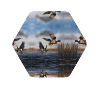 Set di 4 sottobicchieri in pelle avanzati con motivo "Caccia alle anatre selvatiche volanti", multiforme, resistenti al calore e alle macchie, per uso in cucina