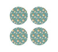 Set di 4 sottobicchieri in pelle con graziosa stampa di capibara limone, leggeri e perfetti per la scrivania.