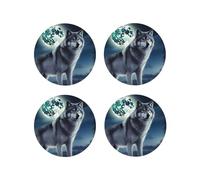 Set di 4 sottobicchieri in pelle con motivo a sotto la luna, con supporto, impermeabili, resistenti al calore, rotondi, per bevande calde e fredde, antiscivolo, per soggiorno, cucina, bar