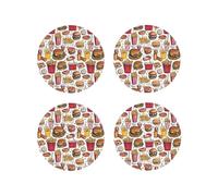 Set di 4 sottobicchieri in pelle con stampa di patatine fritte e hamburger, leggeri e ideali per la scrivania.