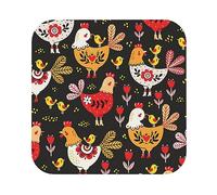 Set di 4 sottobicchieri in pelle con stampa di simpatici galli e galline, sottobicchieri per tè e caffè, quattro forme tra cui scegliere