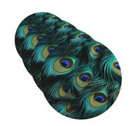 Set di 4 sottobicchieri in pelle per bevande Close-up di piume di pavone, facili da pulire, resistenti al calore, divertenti sottobicchieri per tazza per protezione da tavolo, 10 cm