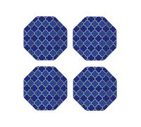Set di 4 sottobicchieri ottagonali in pelle, leggeri, blu e oro, a forma di lanterna, sottobicchieri per scrivania, anti-scottature, per decorare la tavola dell'ufficio