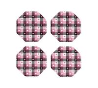 Set di 4 sottobicchieri ottagonali in pelle, leggeri, motivo scozzese a forma di cuore, per scrivania, anti-scottature, per decorare la tavola dell'ufficio