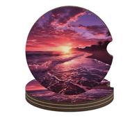 Set di 4 sottobicchieri per auto, antiscivolo, universali, con scritta "Beach Sunset", 6,6 cm, set di accessori per interni dell'auto, unisex