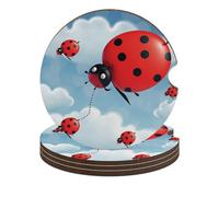 Set di 4 sottobicchieri per auto con coccinella e nuvola da 6,6 cm, antiscivolo, universali, per portabicchieri, set di accessori per interni dell'auto, unisex