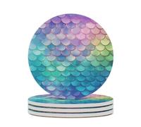Set di 4 sottobicchieri per bevande a forma di squame di sirena, con base in sughero, assorbenti, set di sottobicchieri rotondi, protezione da tavolo per tipi di tazze