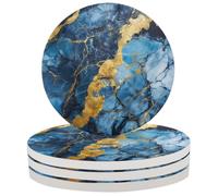 Set di 4 sottobicchieri per bevande con motivo a crepe in marmo blu e oro, sottobicchieri assorbenti in ceramica con base in sughero, per la protezione da tavolo di bicchieri da tè e caffè