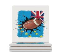Set di 4 sottobicchieri quadrati in ceramica, con palla da rugby, per proteggere il tavolo, il tavolino da caffè, l'ufficio, la casa, idea regalo per l'inaugurazione della casa