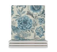 Set di 4 sottobicchieri quadrati in ceramica, motivo floreale in cineserie, per proteggere il tavolo, il tavolino da caffè, l'ufficio, la casa, idea regalo per l'inaugurazione della casa