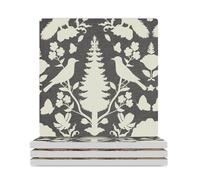 Set di 4 sottobicchieri quadrati in ceramica, motivo: uccelli e piante botaniche di Chenonceau, acquamarina, per proteggere il tavolo, il tavolino da caffè, l'ufficio, la casa, idea regalo per