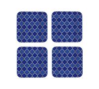 Set di 4 sottobicchieri quadrati in pelle, leggeri blu e oro, a forma di lanterna, sottobicchieri per bevande, per scrivania, anti-scottature, per decorare la tavola dell'ufficio