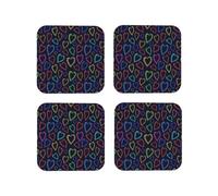 Set di 4 sottobicchieri quadrati in pelle, leggeri e colorati, a forma di cuore, per scrivania, anti-scottature, per decorare la tavola dell'ufficio