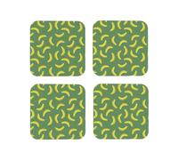 Set di 4 sottobicchieri quadrati in pelle, leggeri, gialli maturi, banane per bevande, per scrivania, anti-scottature, per decorare la tavola dell'ufficio