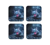 Set di 4 sottobicchieri quadrati in pelle, leggeri sottobicchieri Axolotl a forma di cuore, per scrivania, sottobicchieri anti-scottature, per decorare la tavola dell'ufficio