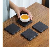 Set di 4 sottobicchieri quadrati in pietra nera, resistenti al calore, per casa, bar e tavolino, colore: nero