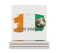 Set di 4 sottobicchieri quadrati per bevande, a tema calcio, Costa d'Avorio, in ceramica, assorbenti, per tavolini da caffè, adatti per tipi di tazze