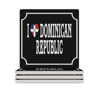 Set di 4 sottobicchieri quadrati per bevande, con scritta "I Love Dominican Republica", in ceramica, assorbenti, per tavolini da caffè, adatti per tipi di tazze