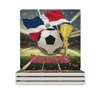 Set di 4 sottobicchieri quadrati per bevande, motivo calcio Repubblica Dominicana, in ceramica, assorbenti, per tavolini da caffè, adatti per tipi di tazze