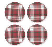 Set di 4 sottobicchieri rotondi a quadri rossi verdi bianchi natalizi resistenti al calore multifunzione in sughero per tavolino da caffè tazze bicchieri tazza
