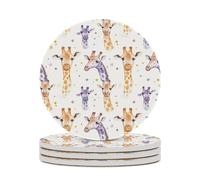 Set di 4 sottobicchieri rotondi in ceramica con giraffa ad, assorbenti, per bevande e tavoli, diametro 10,4 cm (4,1 pollici).