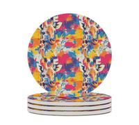 Set di 4 sottobicchieri rotondi in ceramica con giraffa colorata ad, assorbenti, per bevande e tavoli, diametro 10,4 cm (4,1 pollici).