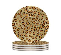 Set di 4 sottobicchieri rotondi in ceramica con stampa leopardata dorata, assorbenti, per bevande e tavoli, diametro 10,4 cm (4,1 pollici).