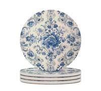 Set di 4 sottobicchieri rotondi in ceramica, stile cinese, in porcellana blu e bianca, per proteggere il tavolo, il tavolino da caffè, l'ufficio, la casa, idea regalo per l'inaugurazione della casa