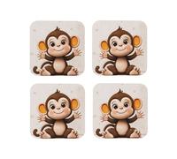 Set di 4 sottobicchieri rotondi in pelle a forma di scimmia per bevande, assorbenti, con supporto, resistenti al calore, per tazze da caffè, per cucina e ufficio