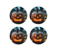 Set di 4 sottobicchieri rotondi in pelle a forma di zucca, sorretti da una tomba, per bevande, assorbenti, tazze con supporto, resistenti al calore, sottobicchieri per tazze da caffè, per cucina e uf