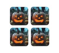 Set di 4 sottobicchieri rotondi in pelle a forma di zucca, sorretti da una tomba, per bevande, assorbenti, tazze con supporto, resistenti al calore, sottobicchieri per tazze da caffè, per cucina e uf