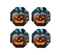 Set di 4 sottobicchieri rotondi in pelle a forma di zucca, sorretti da una tomba, per bevande, assorbenti, tazze con supporto, resistenti al calore, sottobicchieri per tazze da caffè, per cucina e uf