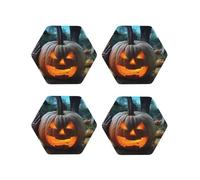Set di 4 sottobicchieri rotondi in pelle a forma di zucca, sorretti da una tomba, per bevande, assorbenti, tazze con supporto, resistenti al calore, sottobicchieri per tazze da caffè, per cucina e uf