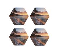 Set di 4 sottobicchieri rotondi in pelle con motivo tramonto mare onde nuvole per bevande, assorbenti, tazze con supporto, resistenti al calore, sottobicchieri per cucina e ufficio