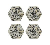 Set di 4 sottobicchieri rotondi in pelle con stampa di note musicali per bevande, assorbenti, tazze con supporto, resistenti al calore, sottobicchieri per tazze da caffè, per cucina e ufficio