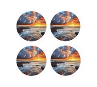 Set di 4 sottobicchieri rotondi in pelle con tramonto, nuvole, costa hawaiana, per bevande, assorbenti, tazze con supporto, resistenti al calore, sottobicchieri per cucina e ufficio