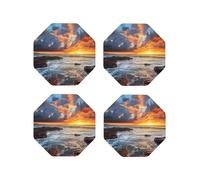 Set di 4 sottobicchieri rotondi in pelle con tramonto, nuvole, costa hawaiana, per bevande, assorbenti, tazze con supporto, resistenti al calore, sottobicchieri per cucina e ufficio