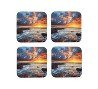 Set di 4 sottobicchieri rotondi in pelle con tramonto, nuvole, costa hawaiana, per bevande, assorbenti, tazze con supporto, resistenti al calore, sottobicchieri per cucina e ufficio