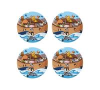 Set di 4 sottobicchieri rotondi in pelle, leggeri animali sull'arca di Noè, sottobicchieri galleggianti per scrivania, sottobicchieri anti-scottature, per decorare la tavola dell'ufficio