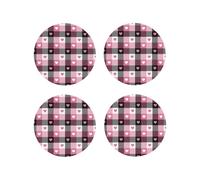 Set di 4 sottobicchieri rotondi in pelle, leggeri, con motivo scozzese a forma di cuore rosa, per scrivania, anti-scottature, per decorare la tavola dell'ufficio
