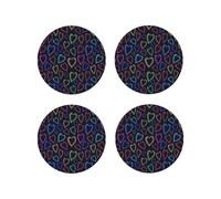 Set di 4 sottobicchieri rotondi in pelle, leggeri e colorati, a forma di cuore, per scrivania, anti-scottature, per decorare la tavola dell'ufficio